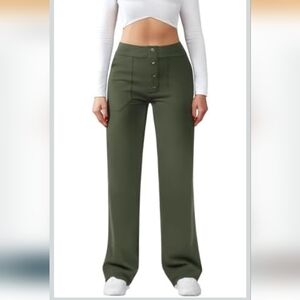 HALARA Olive Green High-Waist Wide-Leg Button Front Pants